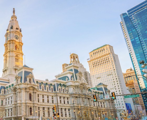 Philadelphia city hall on a sunny day.