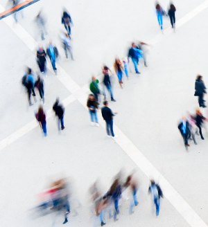 A crowd of people from above.