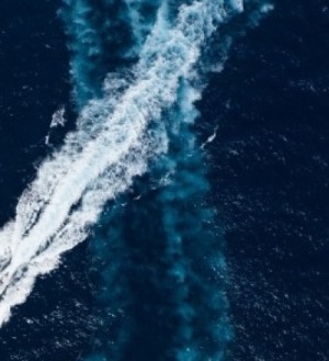 An aerial view of rough ocean.