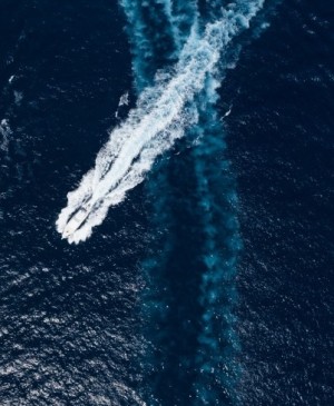 An aerial view of rough ocean.